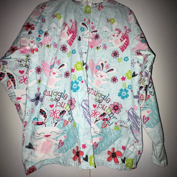 usa scrubs Jackets & Blazers - Light Blue Bunny Print Scrub Jacket - Snuggle Bunny Style